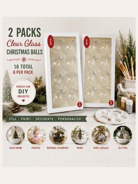 2 Packs DIY Clear Glass Christmas Ornaments NIB Vintage Old Stock Craft Bulbs 16